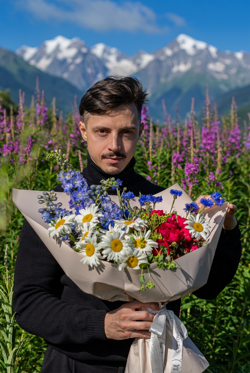 Мужчина с букетом